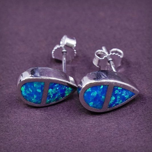 VTG Sterling silver earrings, studs, 925 studs w/ fire opal, stamped 925
