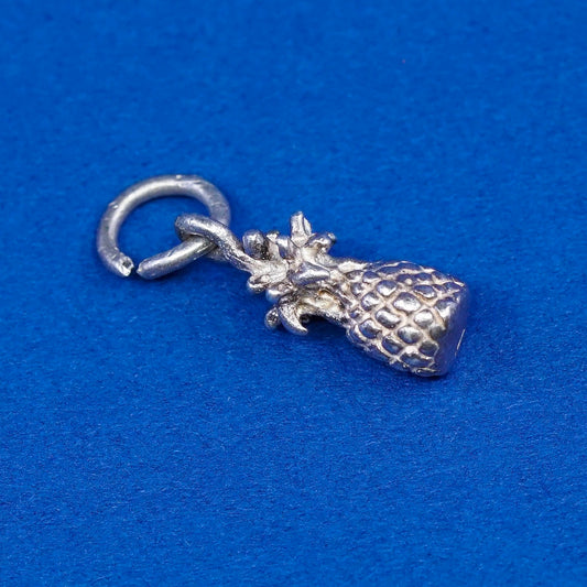 Vintage Sterling silver handmade pendant, solid 925 silver pineapple charm