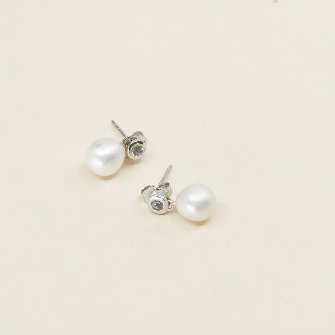 VTG sterling silver earrings, 925 studs w/ pearl and crystal