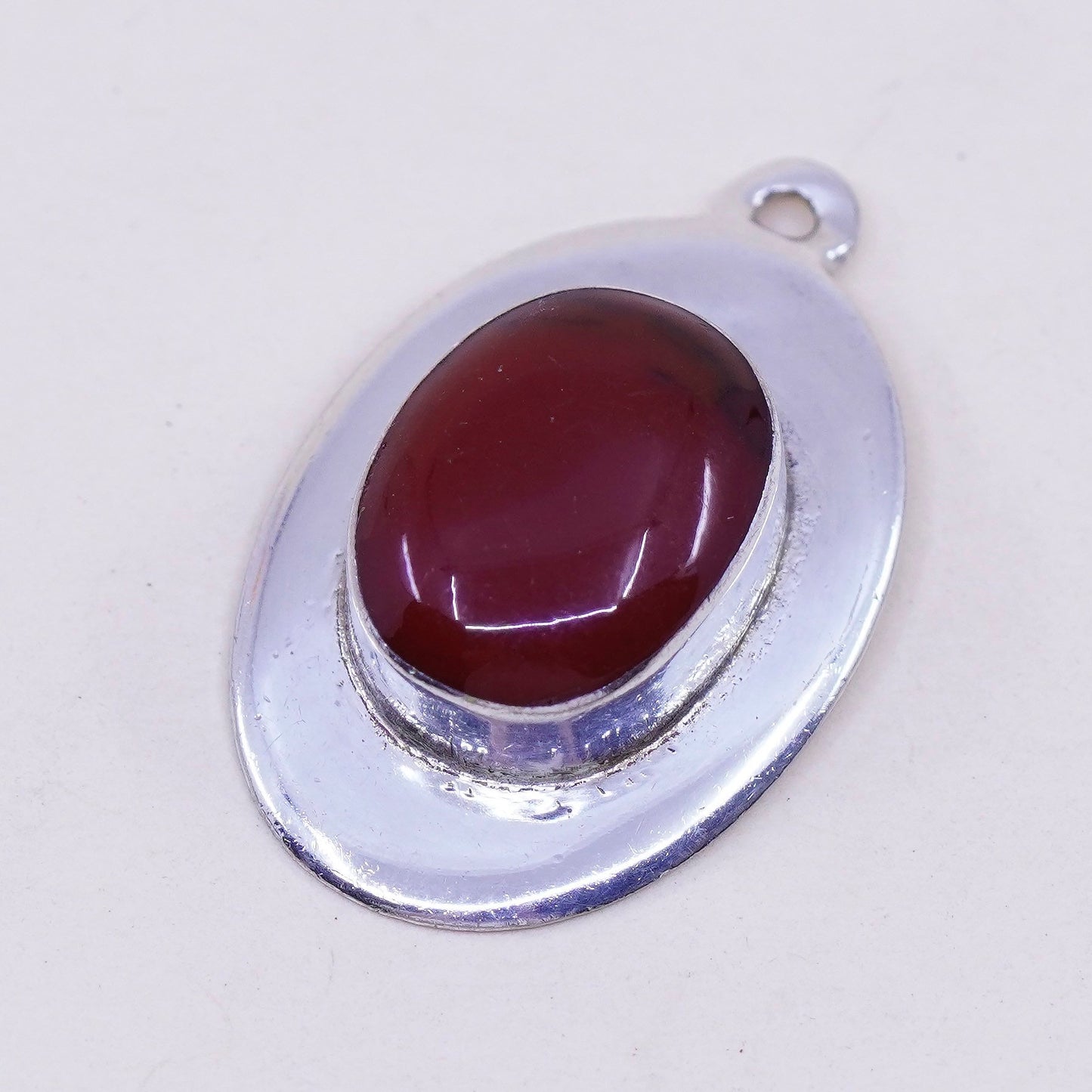 Vintage sterling 925 silver handmade pendant with oval red jasper