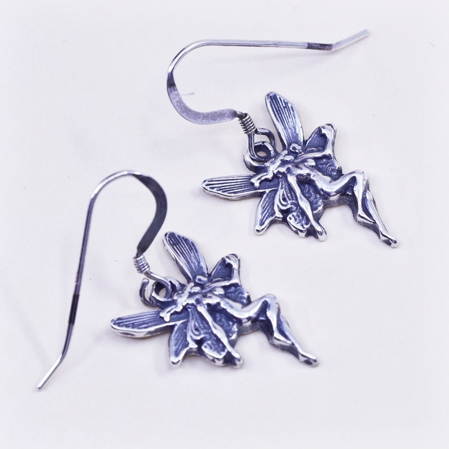 Vintage sterling silver handmade earrings, 925 fairy