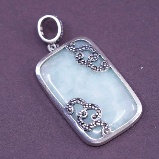 Vintage Sterling 925 silver handmade pendant with jade and marcasite