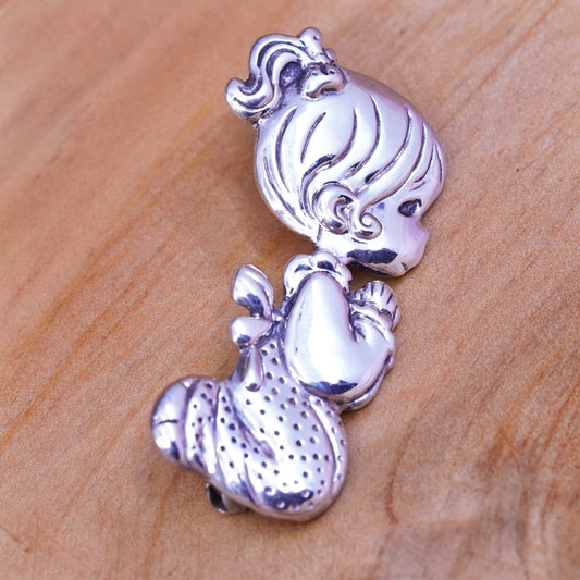 vintage Mary Engelbreit Me Ink Little Girl Sterling 925 Silver Brooch