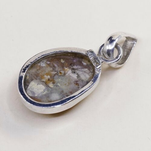 Vtg Sajen 925 Sterling Silver Handmade Pendant W/ Golden agate, Stamped SJ 925