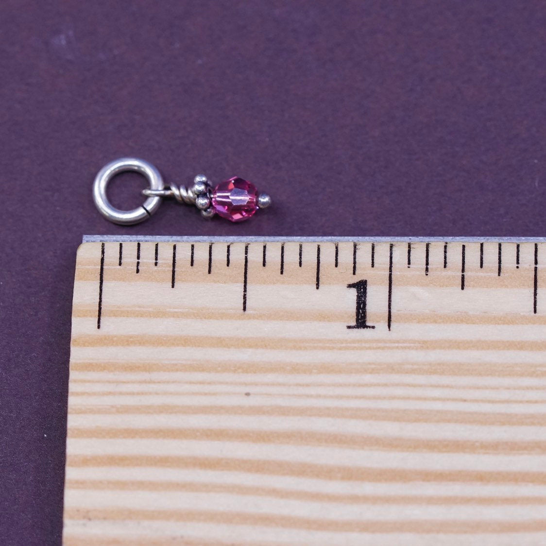 vtg sterling silver handmade pendant, 925 charm w/ pink crystal