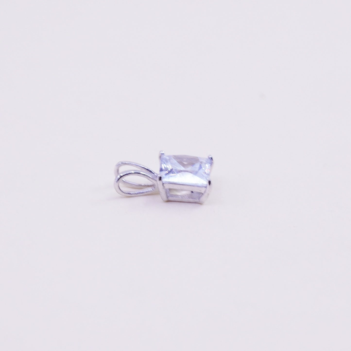 Vintage sterling silver square cz pendant, 925 charm, stamped 925