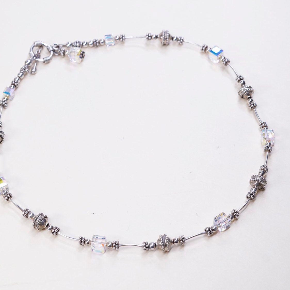 20", sterling silver handmade necklace, 925 beads w/ Swarovski crystal beads