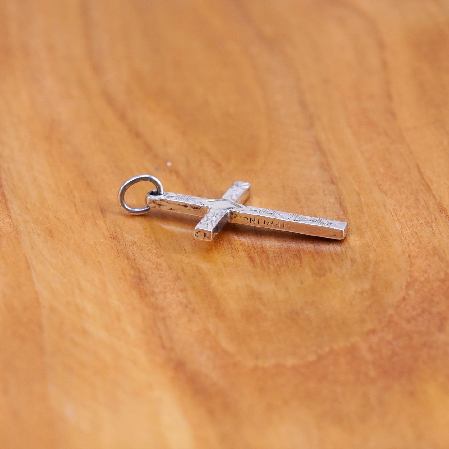 Vintage Sterling silver handmade pendant, 925 textured cross