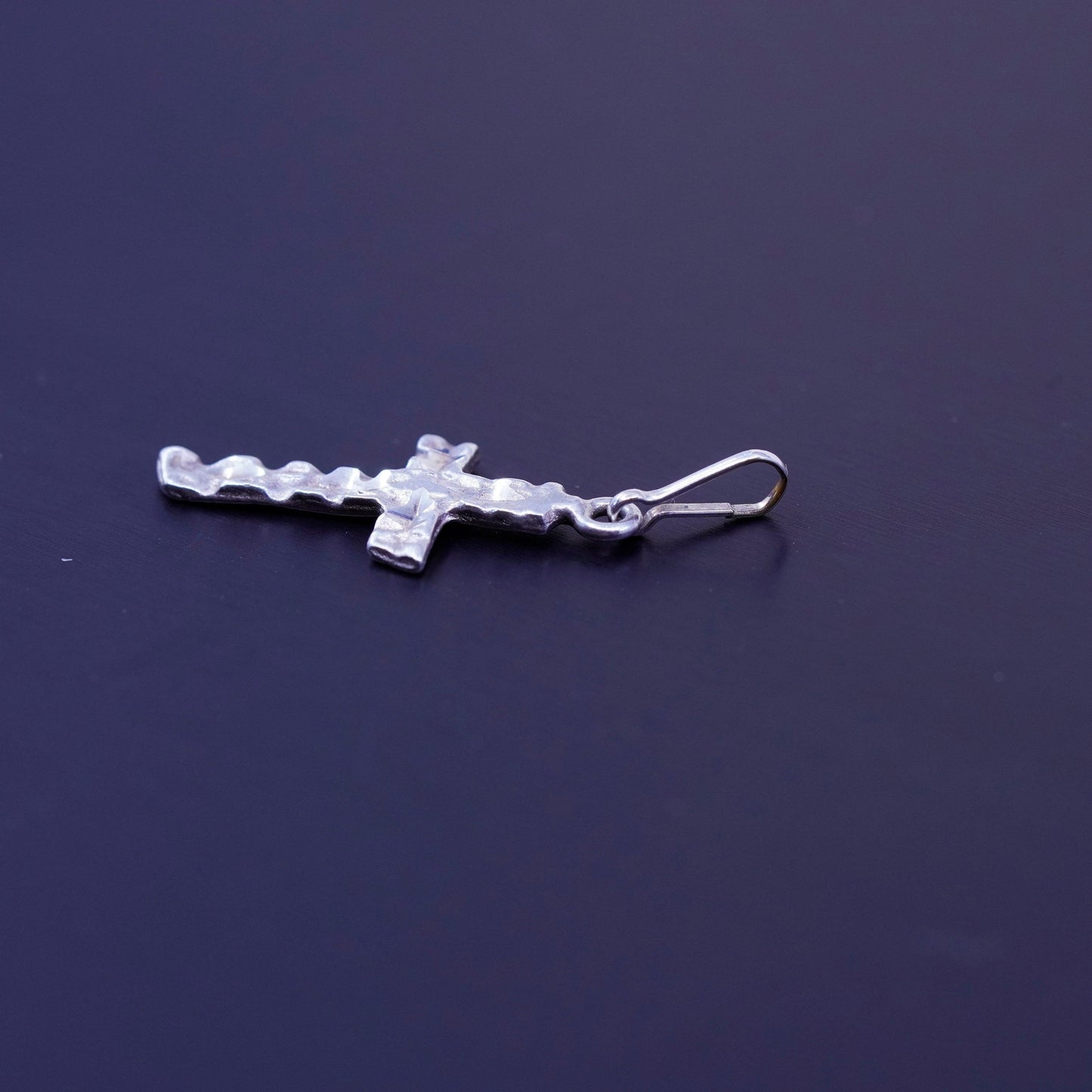 Vintage sterling 925 silver handmade textured cross pendant