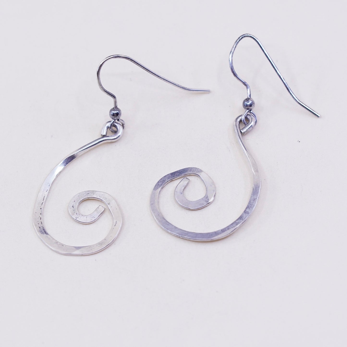 Vintage Sterling silver handmade earrings, 925 swirl drop