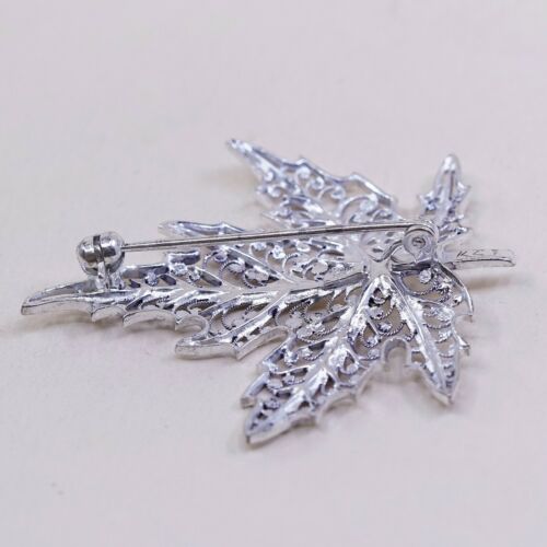 Vtg BRICKS Sterling Silver Handmade Filigree Maple Leaf Brooch Pin