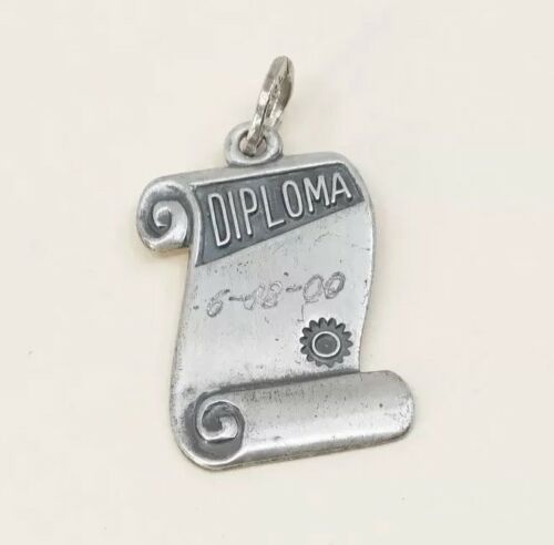 Vintage Sterling Silver Graduation Pendant, Diploma 925 Charm, Stamped Ster