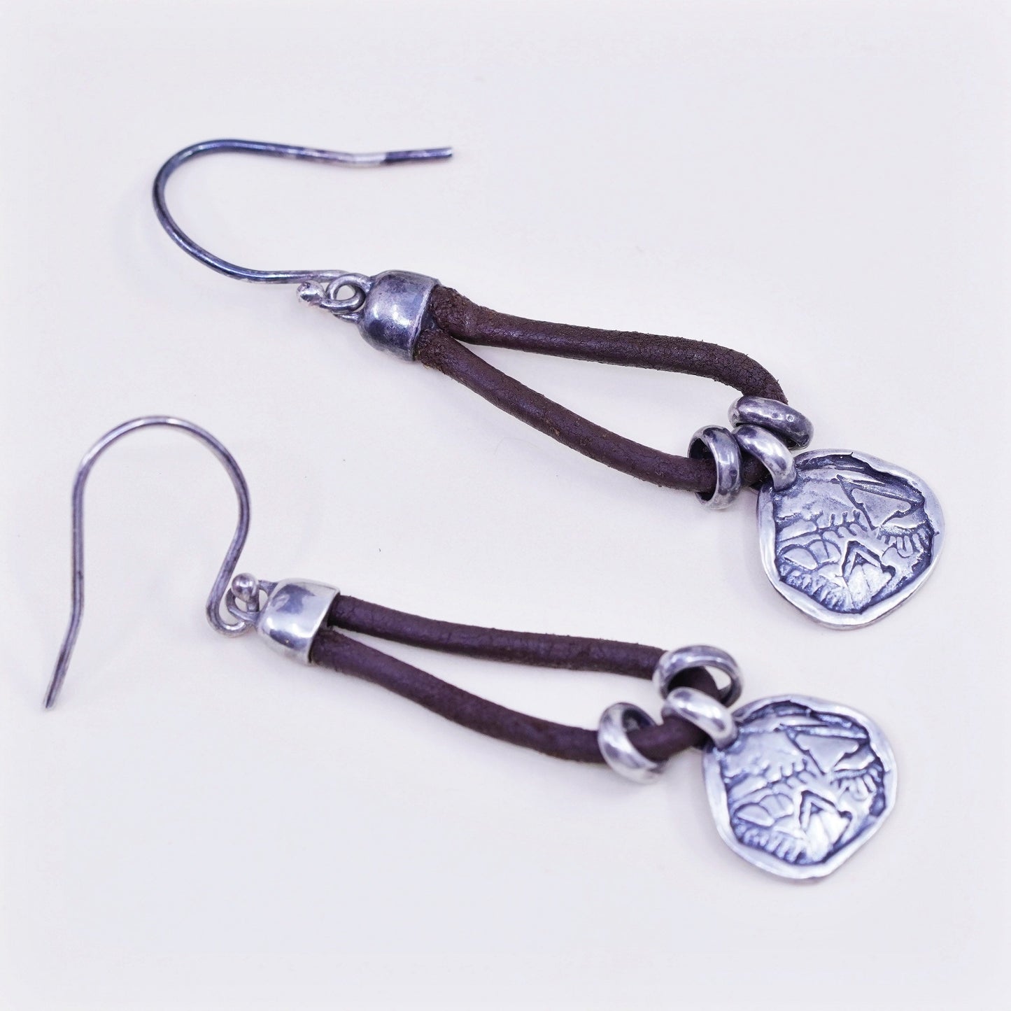 SILPADA Sterling Silver 925 and Brown Leather Drop “Prairie Girl Earrings W2179