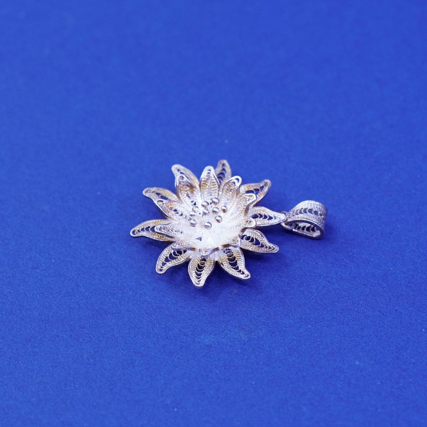 Vintage Sterling silver handmade pendant, 925 filigree flower