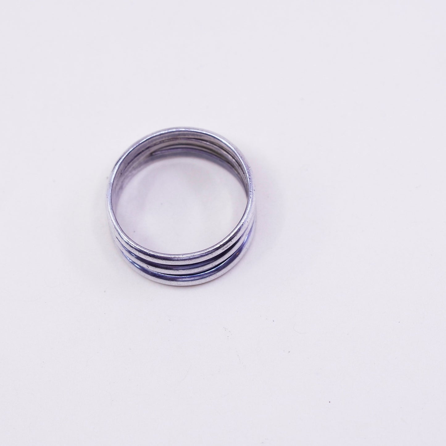 Size 9.5, vtg sterling silver handmade ribbed ring, 925 wide band, minimalist