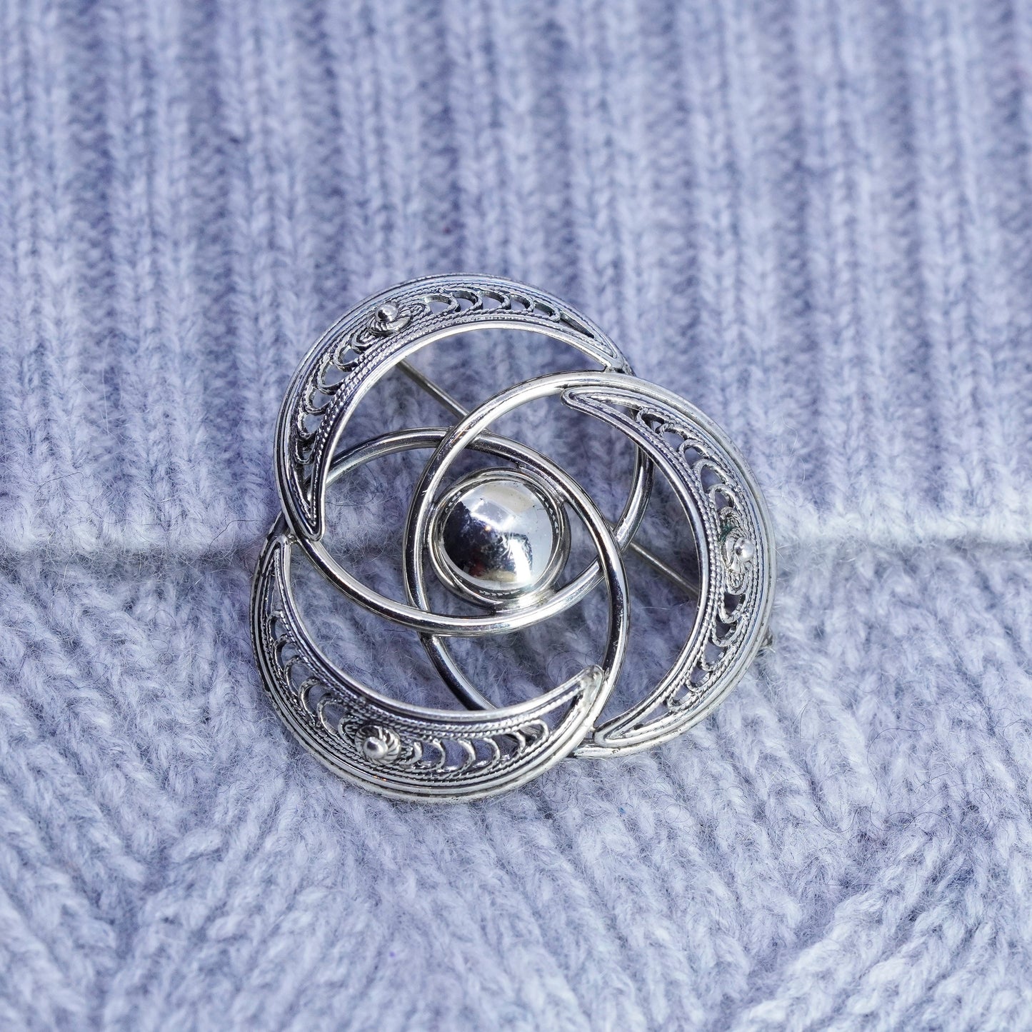 Vintage danecraft sterling silver handmade brooch, 925 entwined circle pin