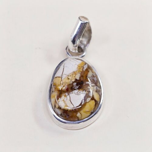 Vtg Sajen 925 Sterling Silver Handmade Pendant W/ Golden agate, Stamped SJ 925