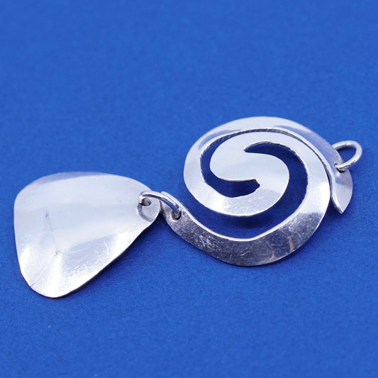 Vintage mexico sterling silver handmade pendant, 925 whirly, swirl charm