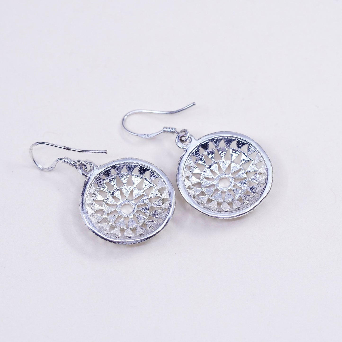 Vintage sterling silver handmade earrings, 925 textured circles dangle