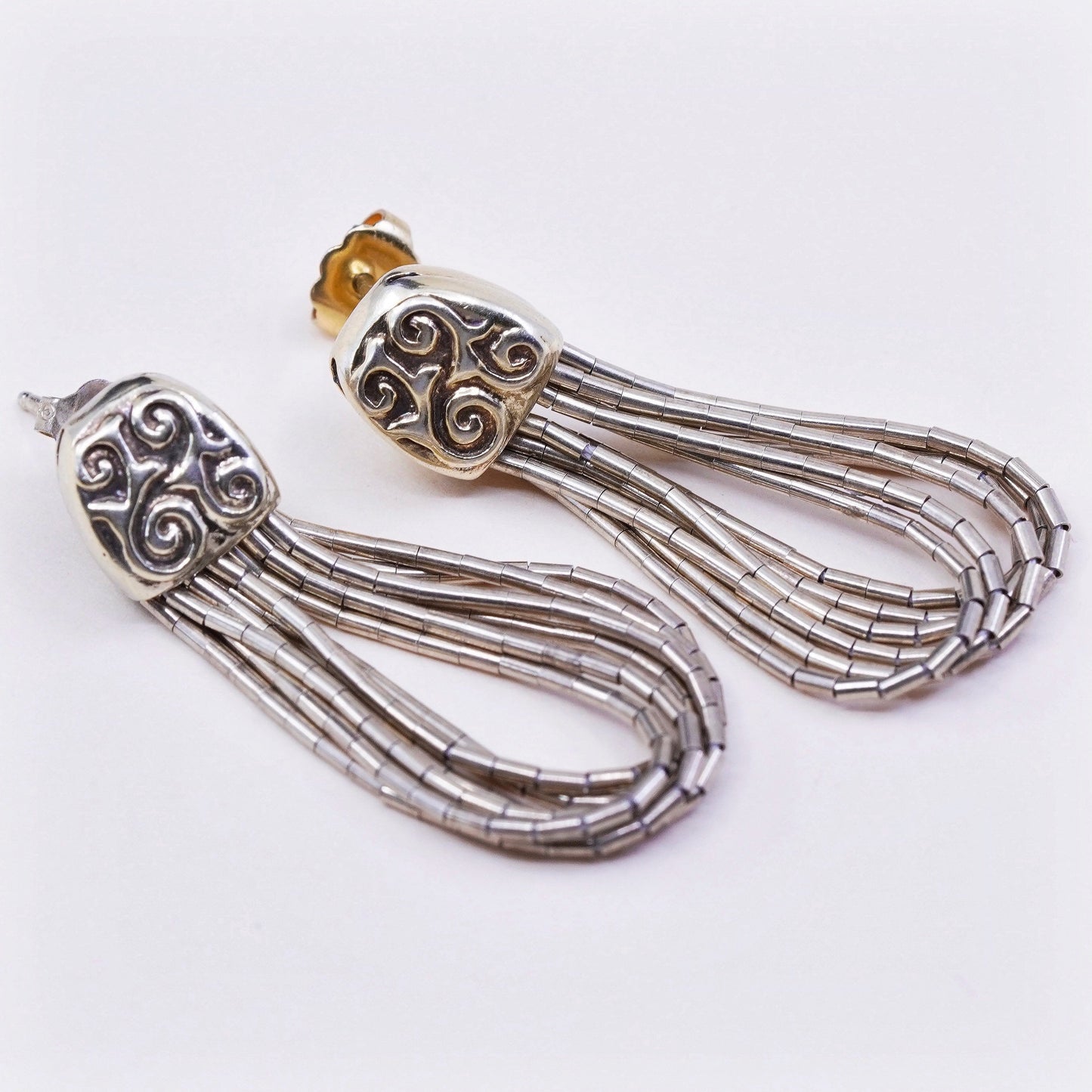Vintage Shube vermeil gold over sterling earrings, 925 liquid silver dangles