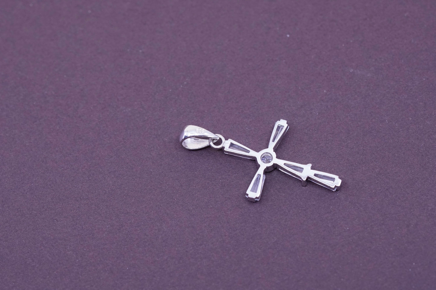 Vintage Sterling silver handmade pendant, 925 cross with Cz