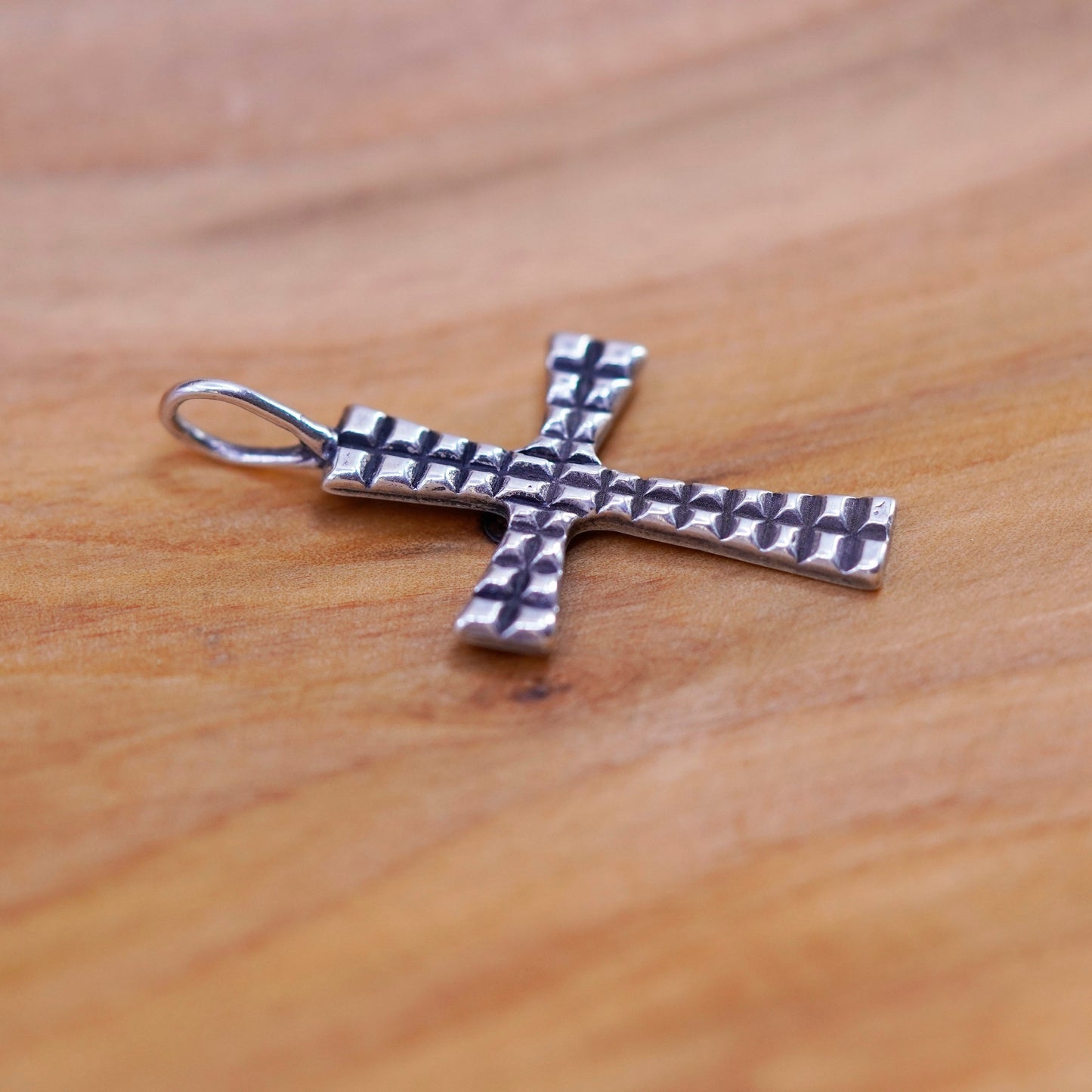 Vintage Sterling silver handmade pendant, 925 textured cross