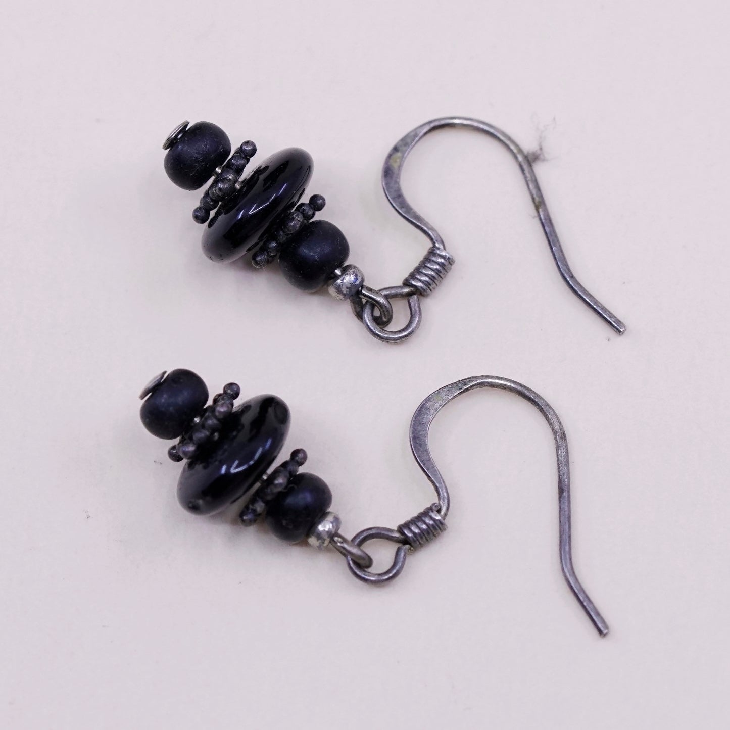 Vintage Sterling 925 silver handmade earrings with obsidian