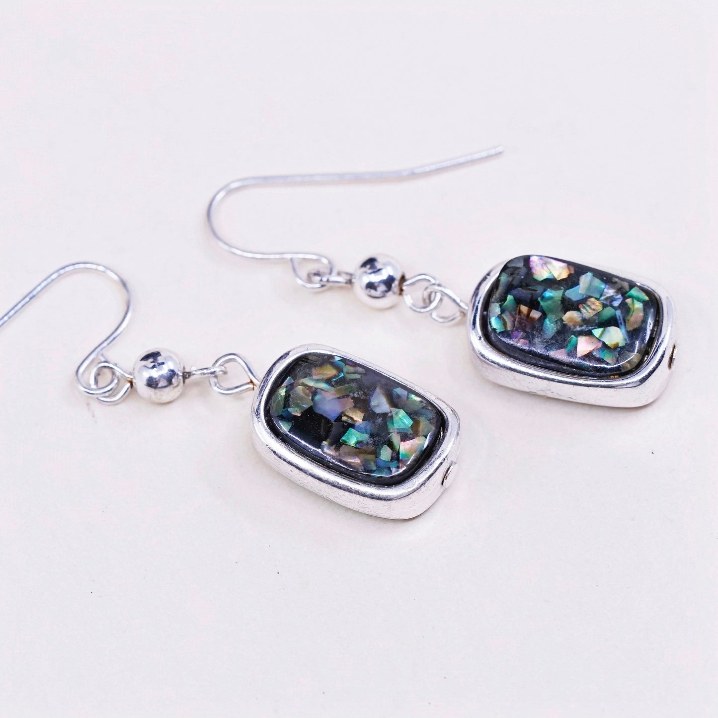 Vintage sterling silver handmade oval earrings, Mexico 925 with abalone