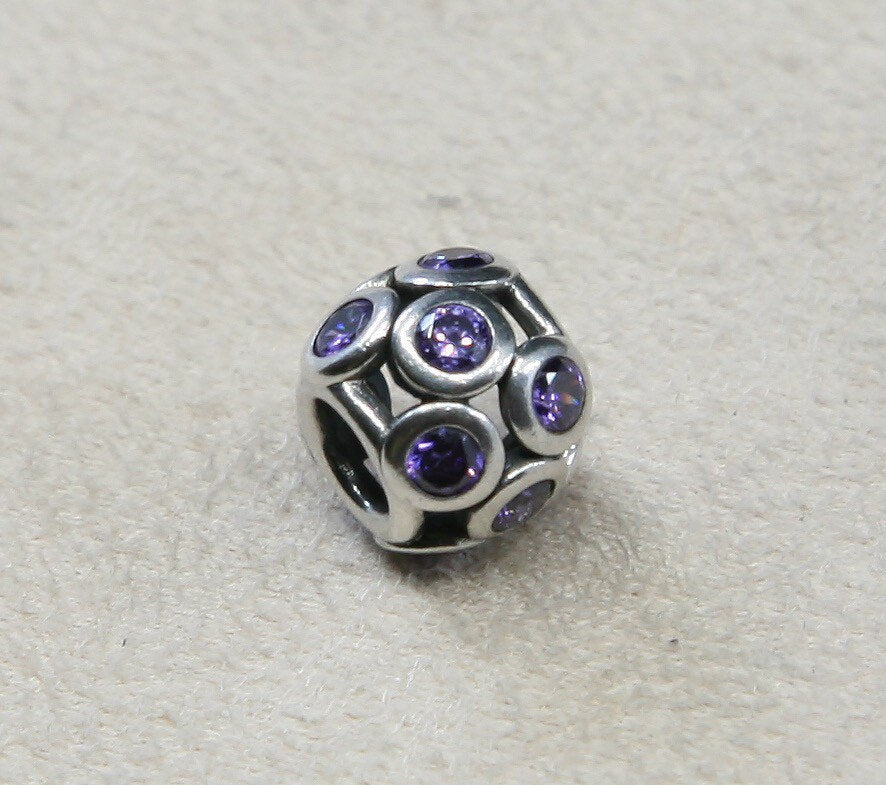 VTG Sterling silver handmade bead charm with amethyst around, silver tested