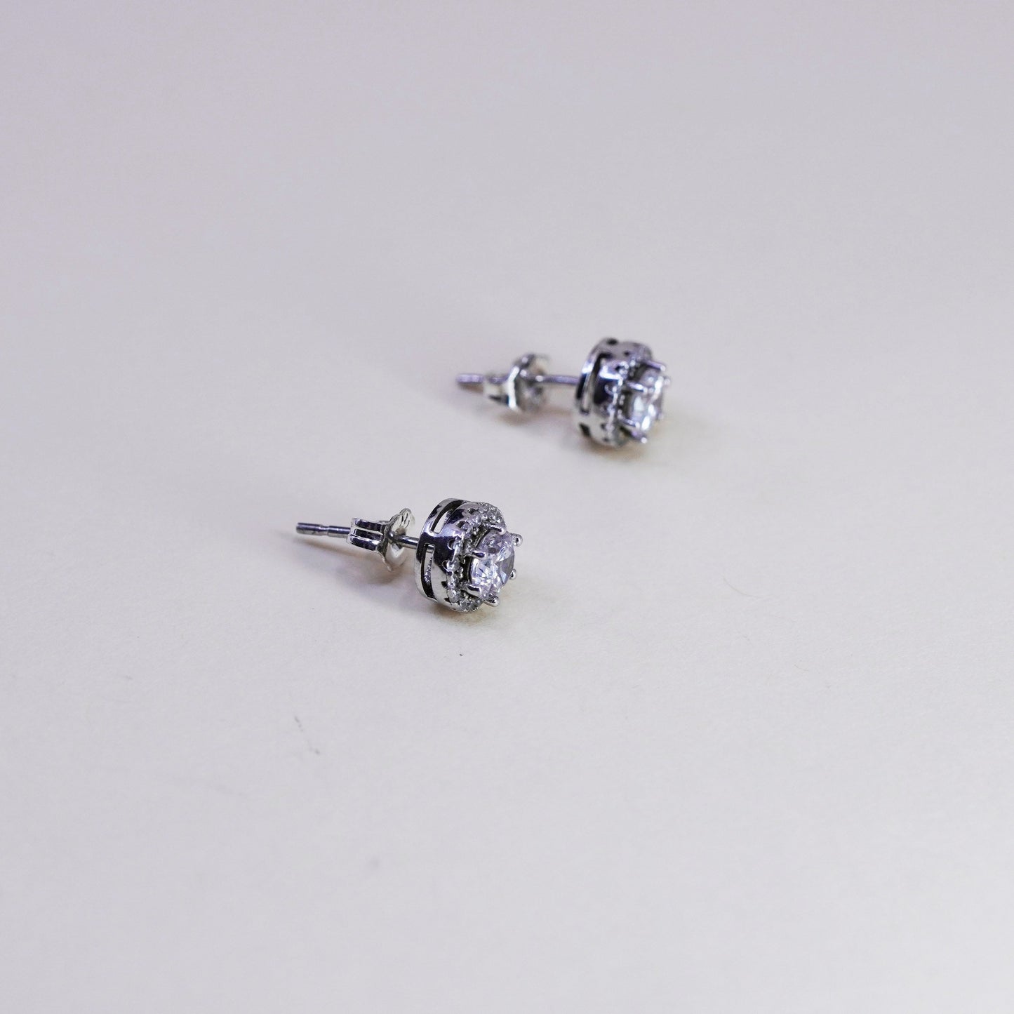 8mm, Vintage sterling silver genuine cz studs, fashion minimalist earrings