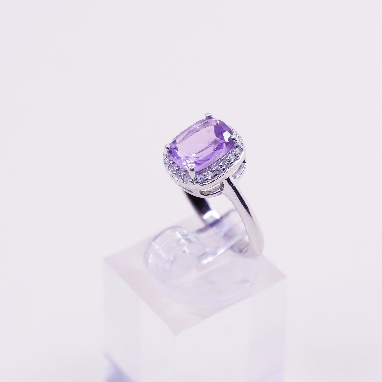 Size 6, vintage Sterling silver handmade cocktail ring, 925 with amethyst Cz