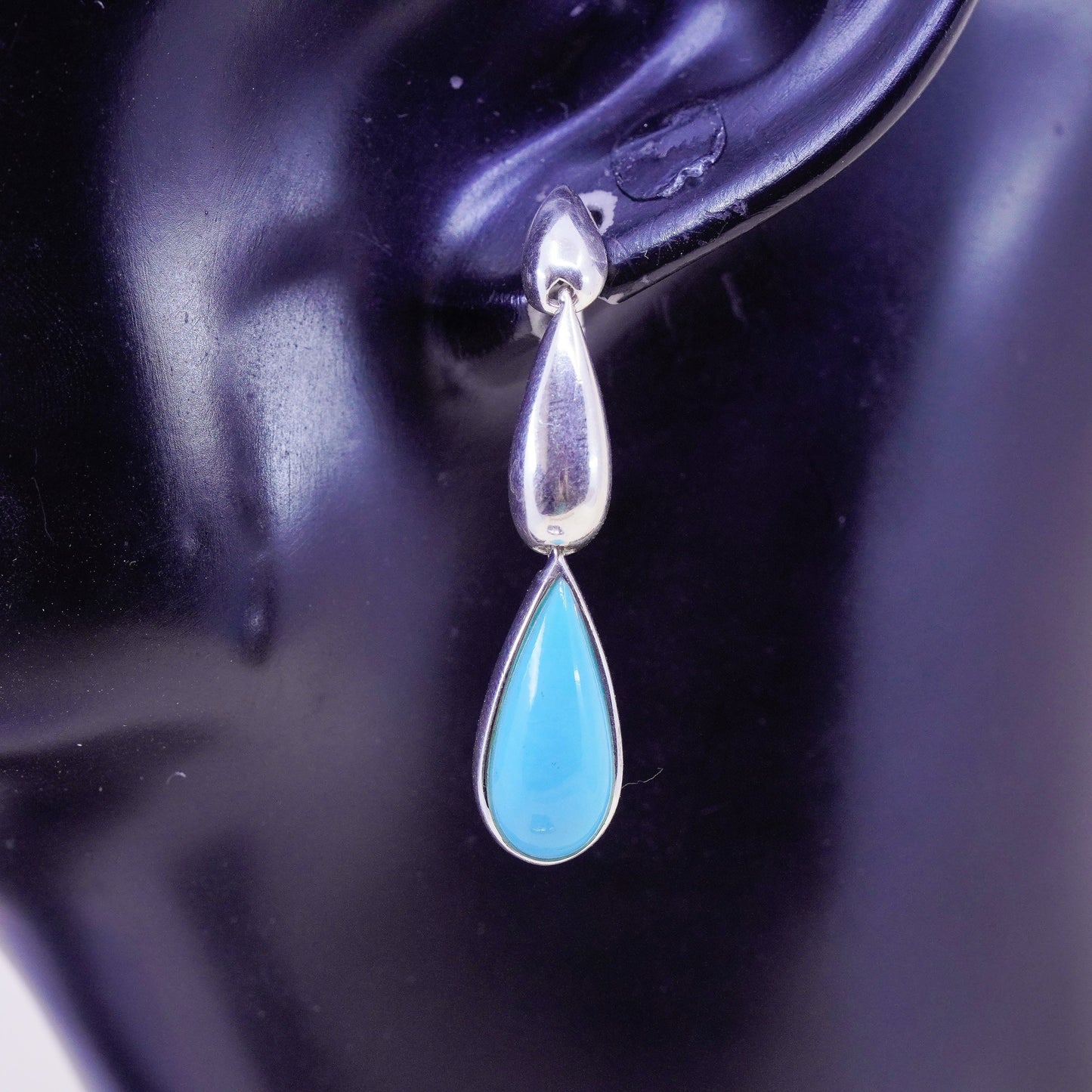 Vintage sterling 925 silver handmade teardrop earrings with turquoise