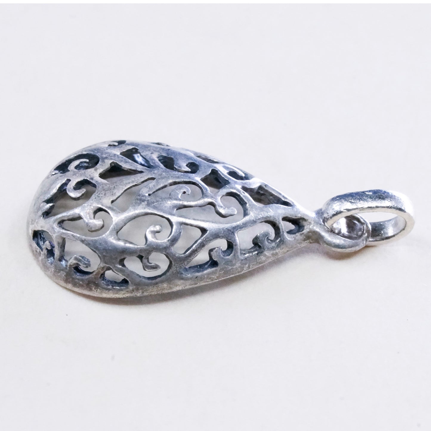 vintage sterling silver handmade pendant, 925 filigree teardrop charm