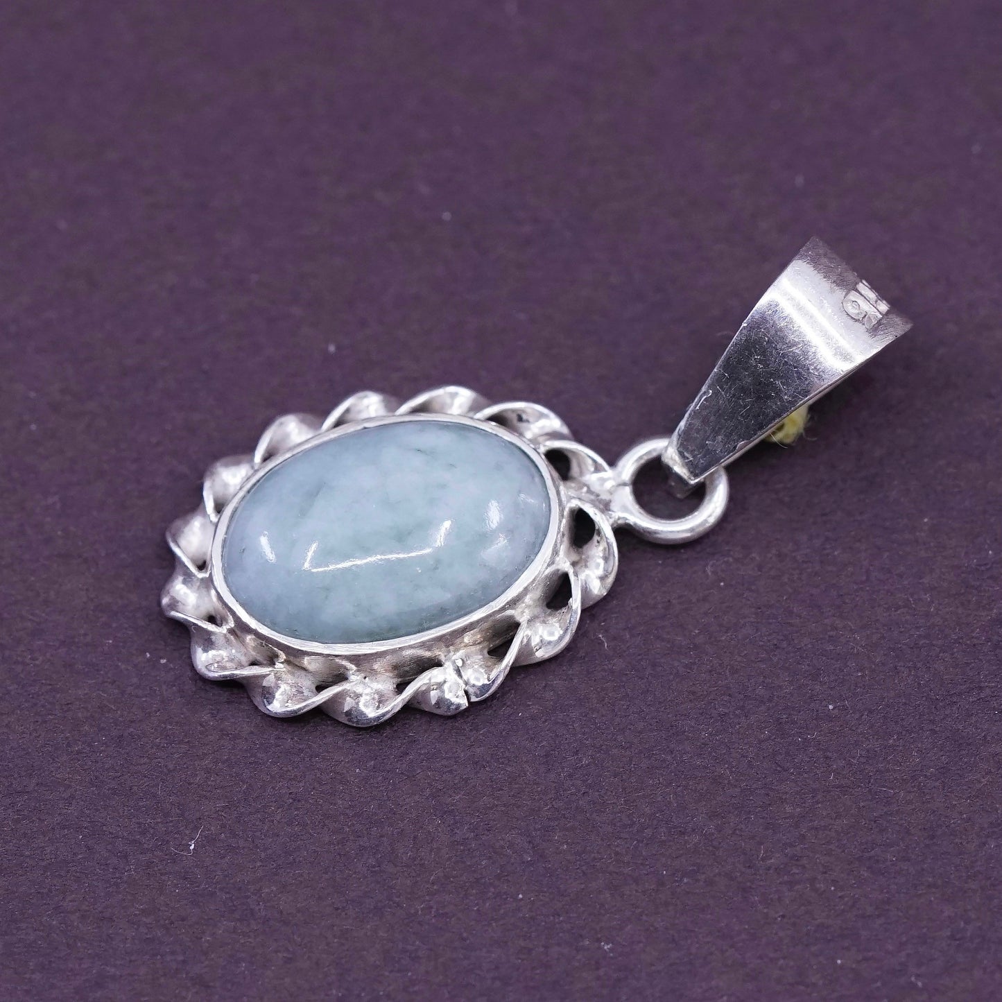 Vintage Sterling silver handmade pendant, 925 charm with jade