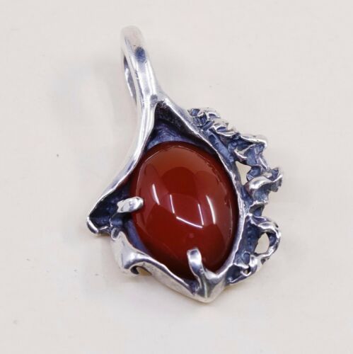 Vtg Sterling Silver Handmade Pendant 925 w/ Carnelian, stamped 925 SHM