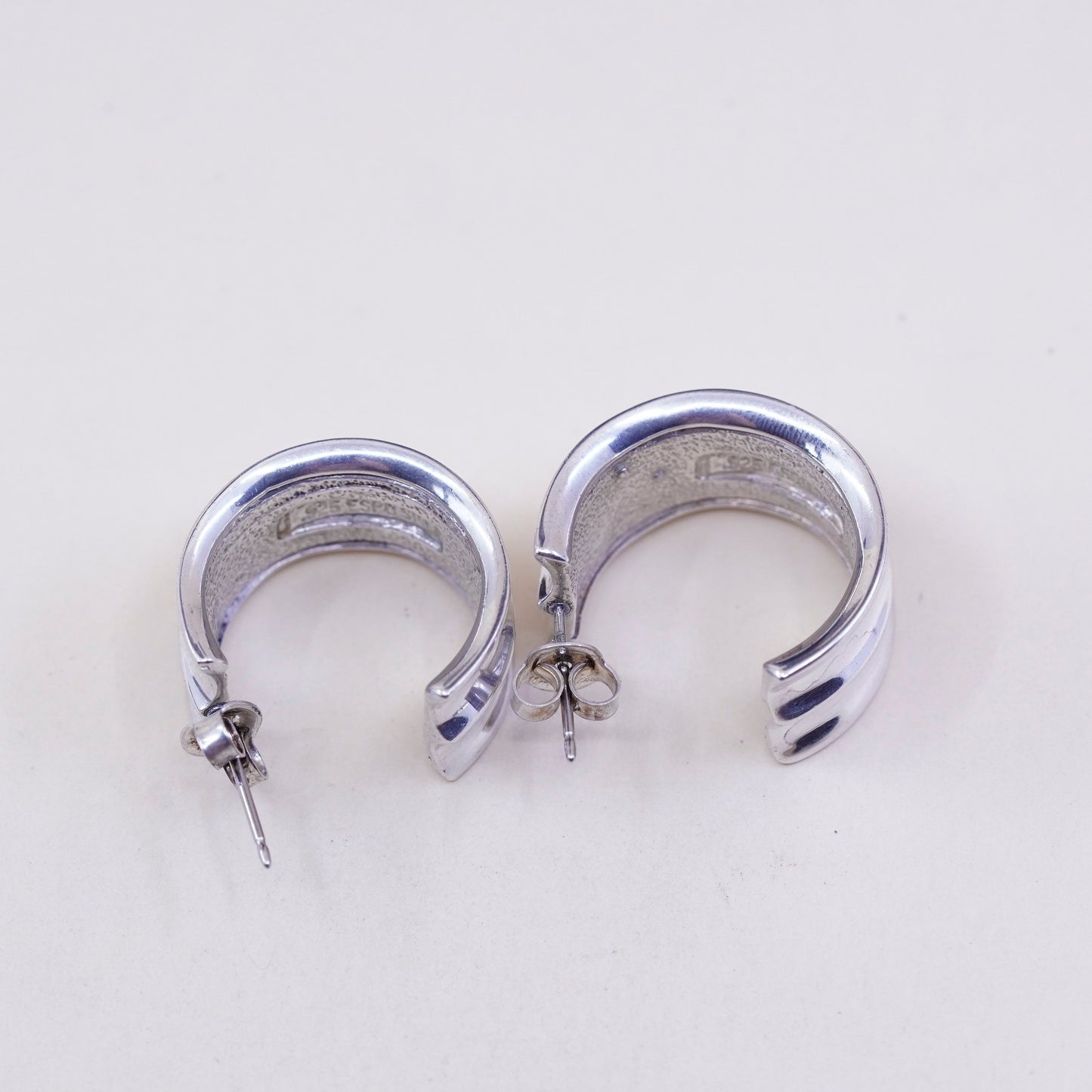 1”, ESPO Sterling silver handmade earrings, 925 Ribbed origami Huggie studs