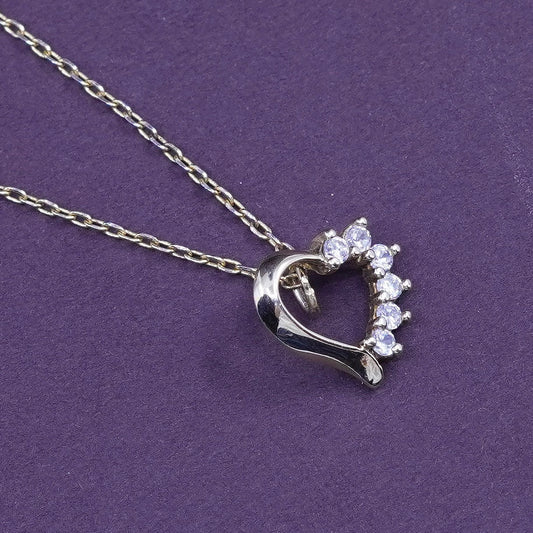 16+2”, vermeil gold Sterling silver necklace, 925 box chain heart pendant Cz