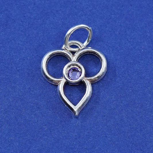 Vintage Sterling silver handmade pendant, 925 filigree clover with hematite