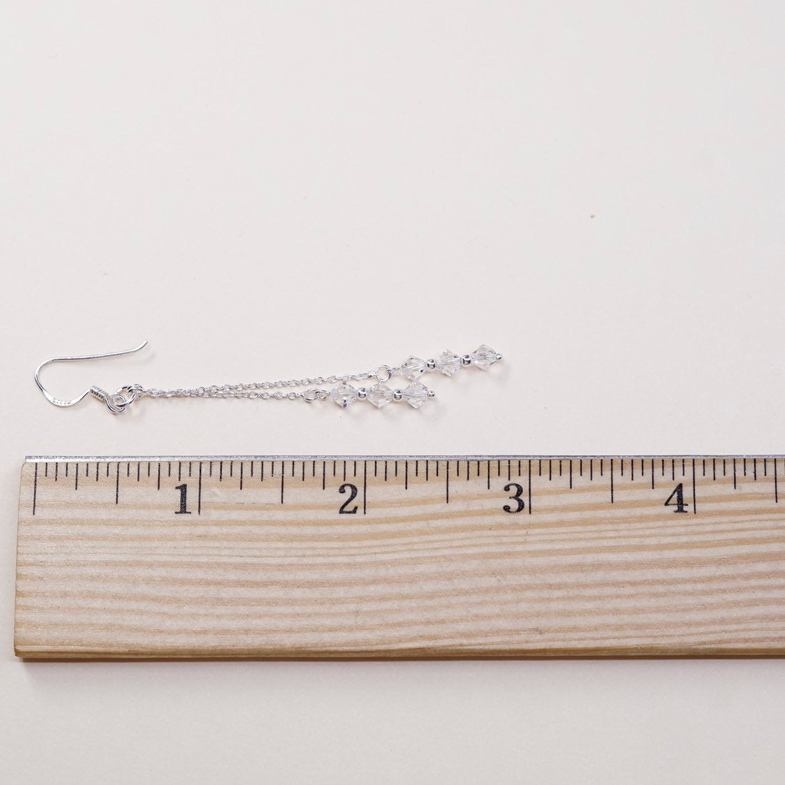 vtg sterling silver handmade earrings, 925 w/ crystal beads fringe