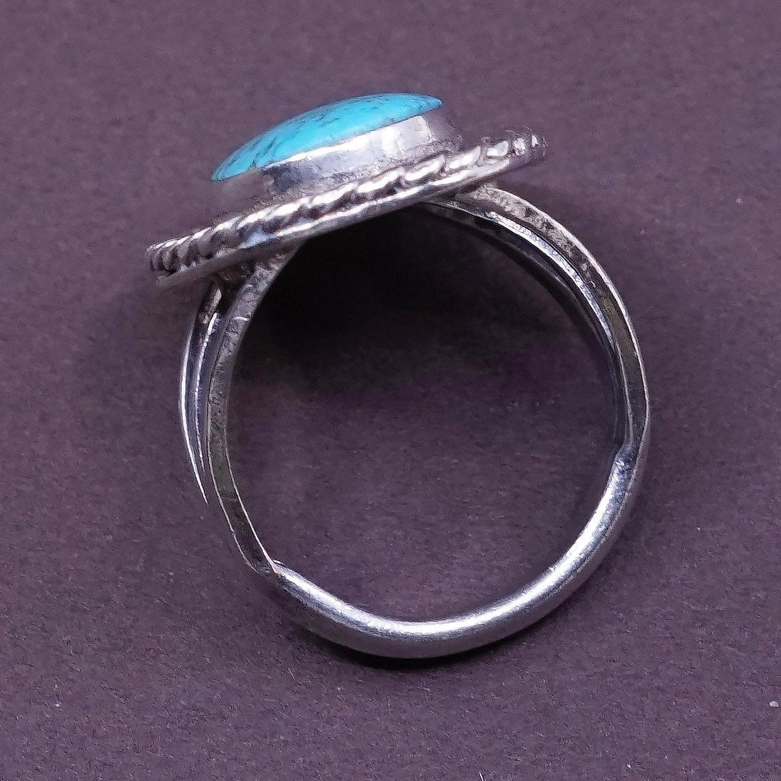 sz 6.5, vtg Sterling silver handmade ring, 925 w/ turquoise, handmade sterling