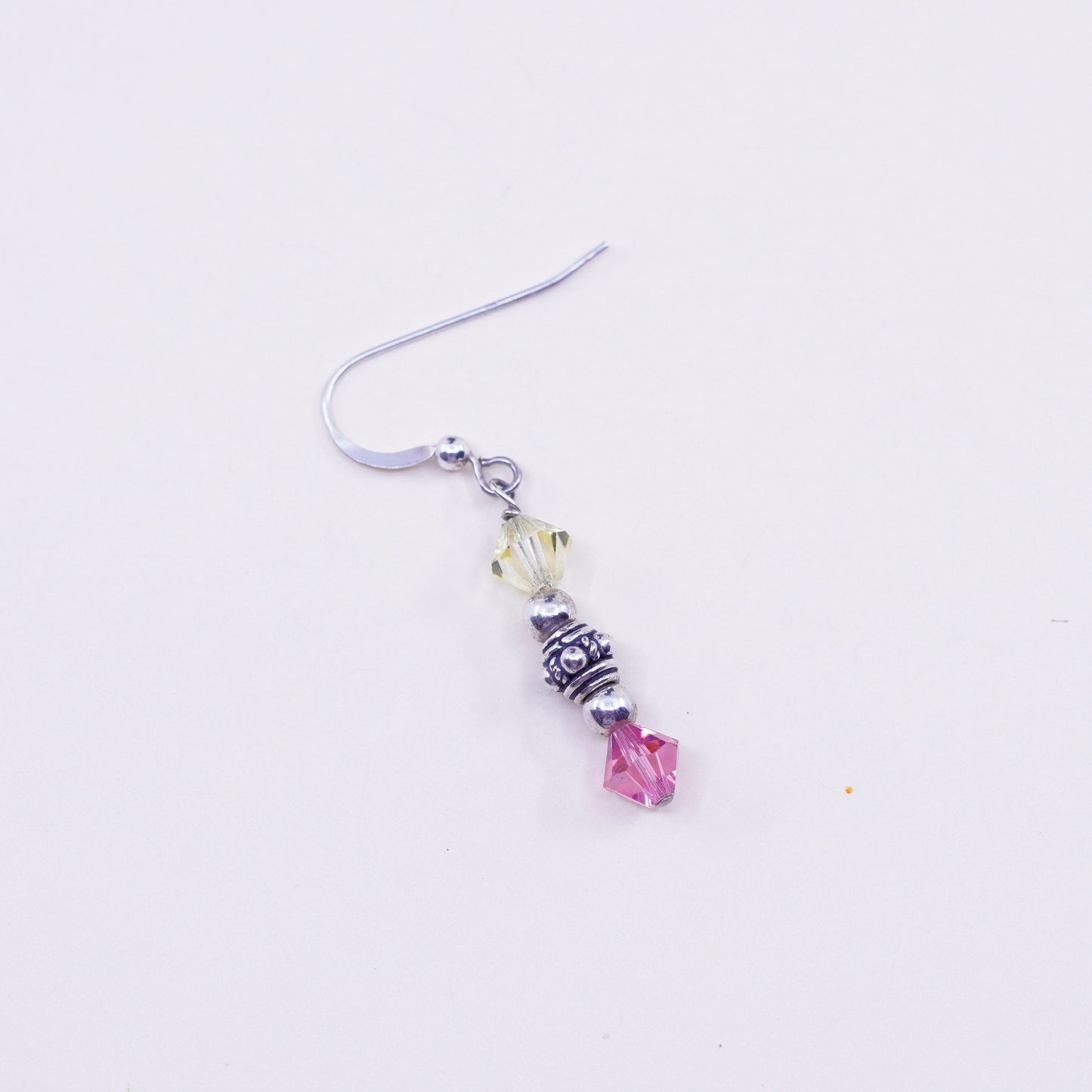 Vintage Sterling silver handmade earrings, 925 hooks with pink crystal