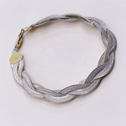 7”, vermeil gold over sterling silver, italy 925 woven herringbone bracelet