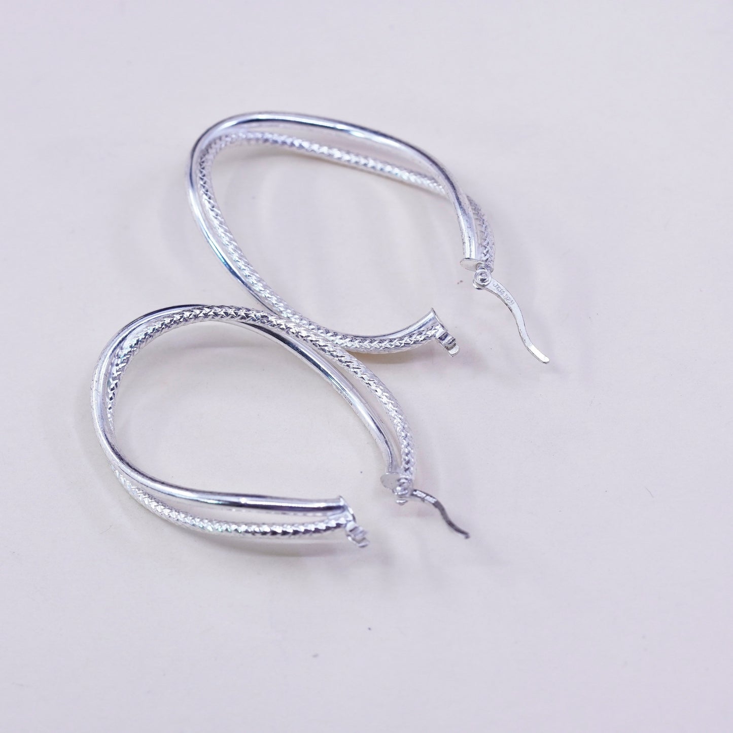 1.75”, JCM sterling silver loop earrings, primitive twisted cable hoops, huggie