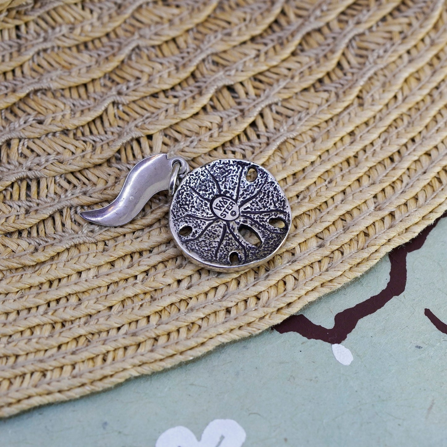 Native American Wheeler jewelry Sterling Silver Pendant, 925 sand dollar charm
