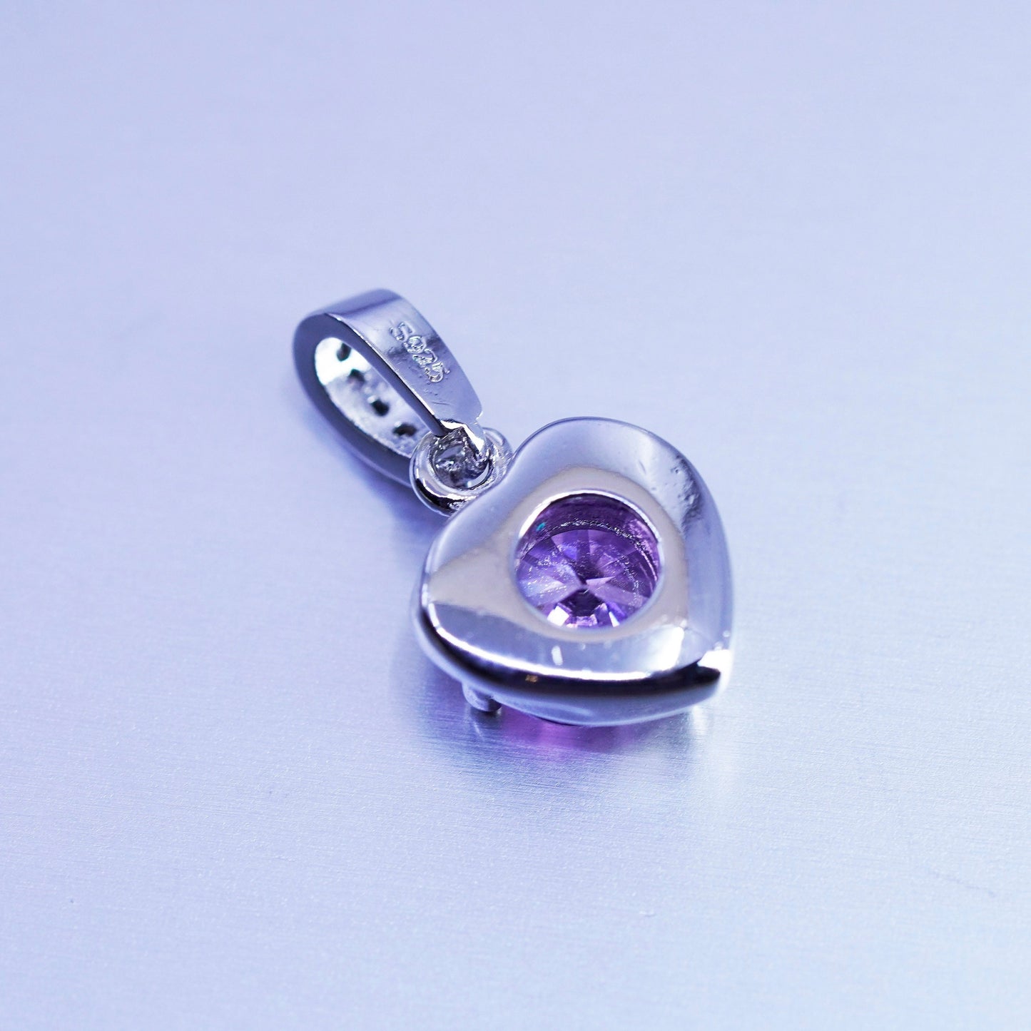 antique sterling 925 silver heart pendant with amethyst and Cz