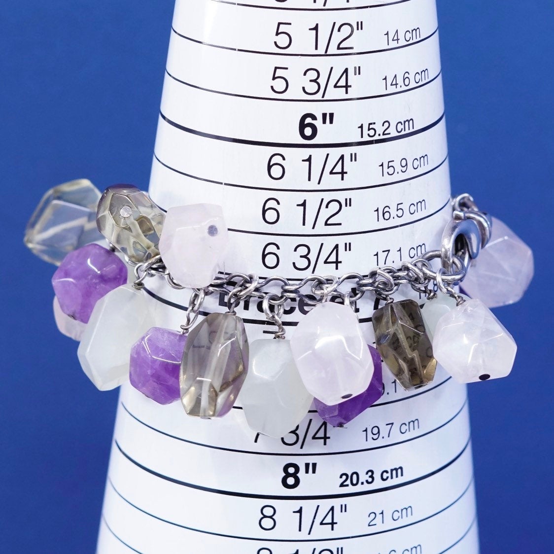 7", peyote bird sterling silver handmade bracelet amethyst pink quartz peridot