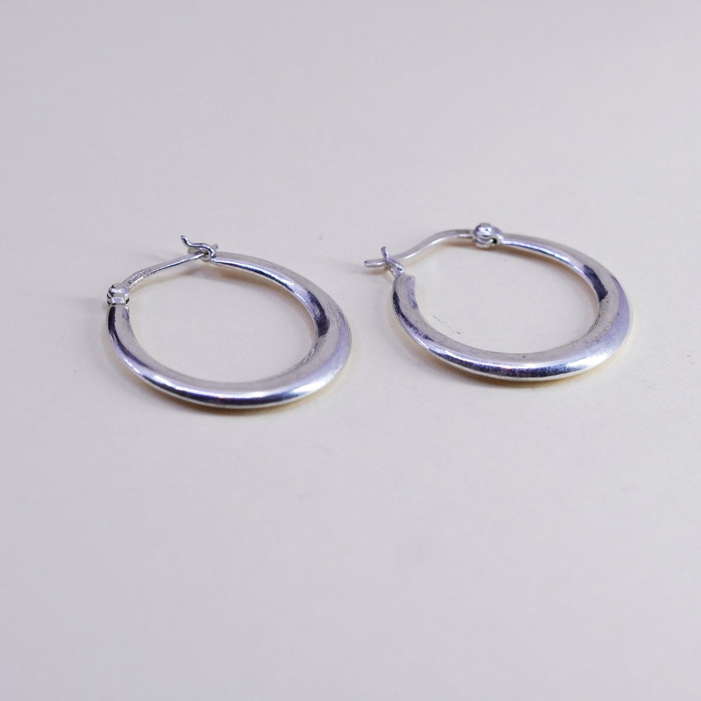 1”, Vintage sterling silver loop earrings, fashion minimalist primitive hoops