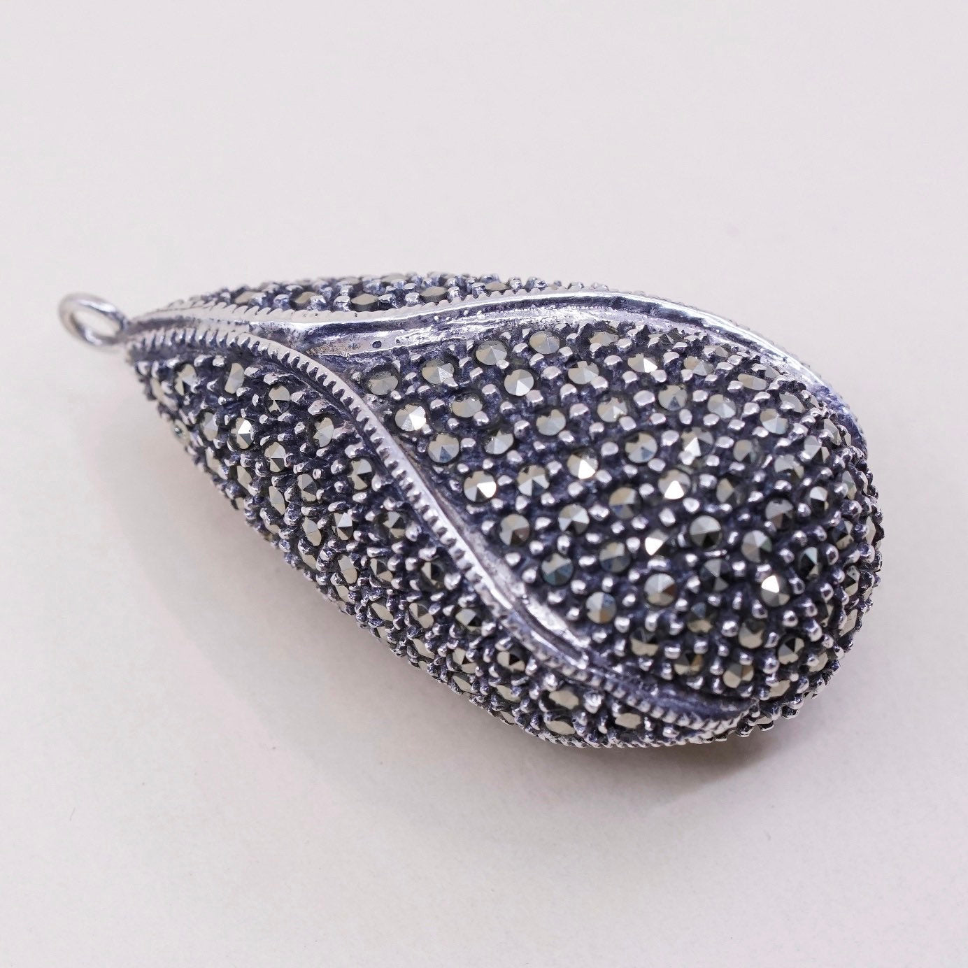 vtg Judith Jack sterling 925 silver handmade teardrop pendant with marcasite