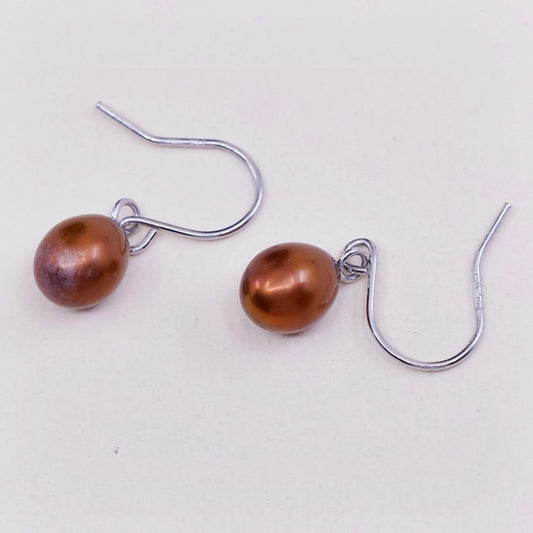 Vintage Sterling silver handmade earrings, 925 hooks with golden pearl drops