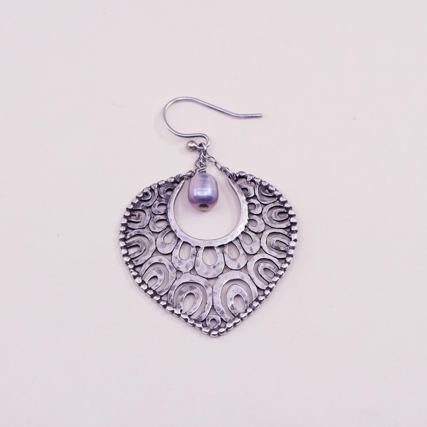 Indonesia Sterling silver handmade earrings, 925 filigree teardrop pearl beads